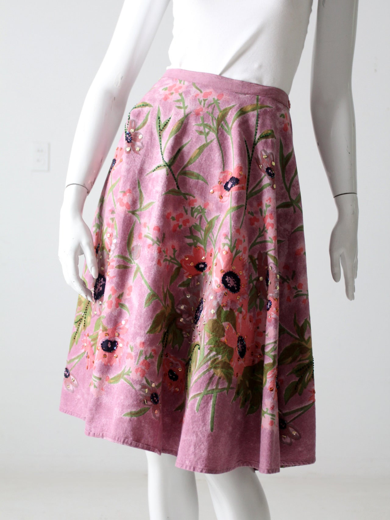 vintage floral print sequin skirt