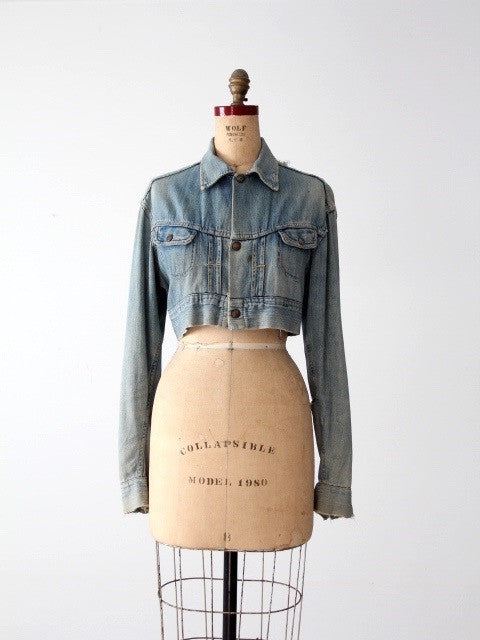 vintage distressed denim crop jacket 86 Vintage