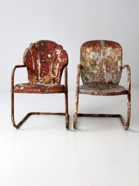 mid-century metal lawn chairs pair