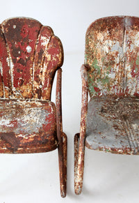 mid-century metal lawn chairs pair