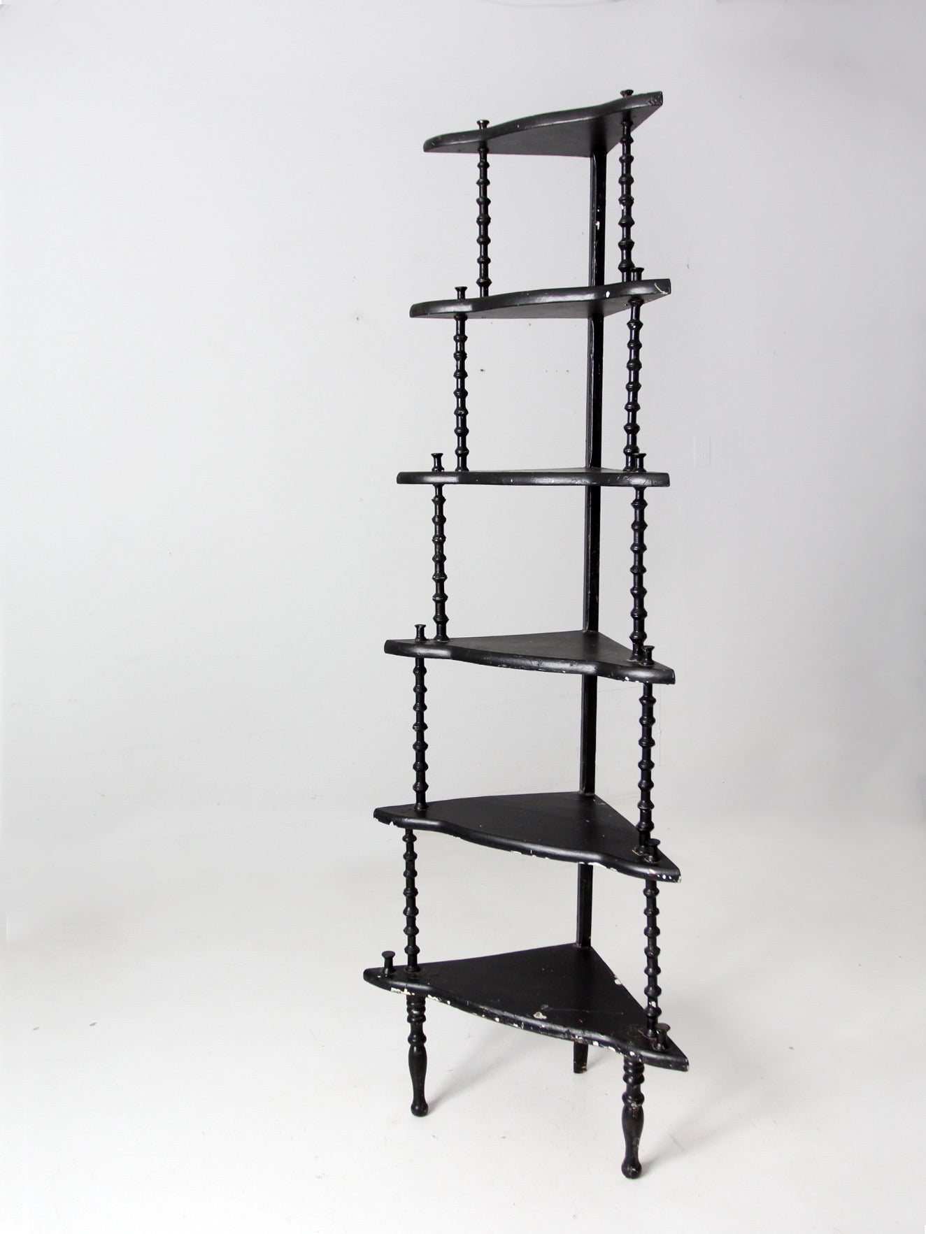 antique folk art spool corner shelf