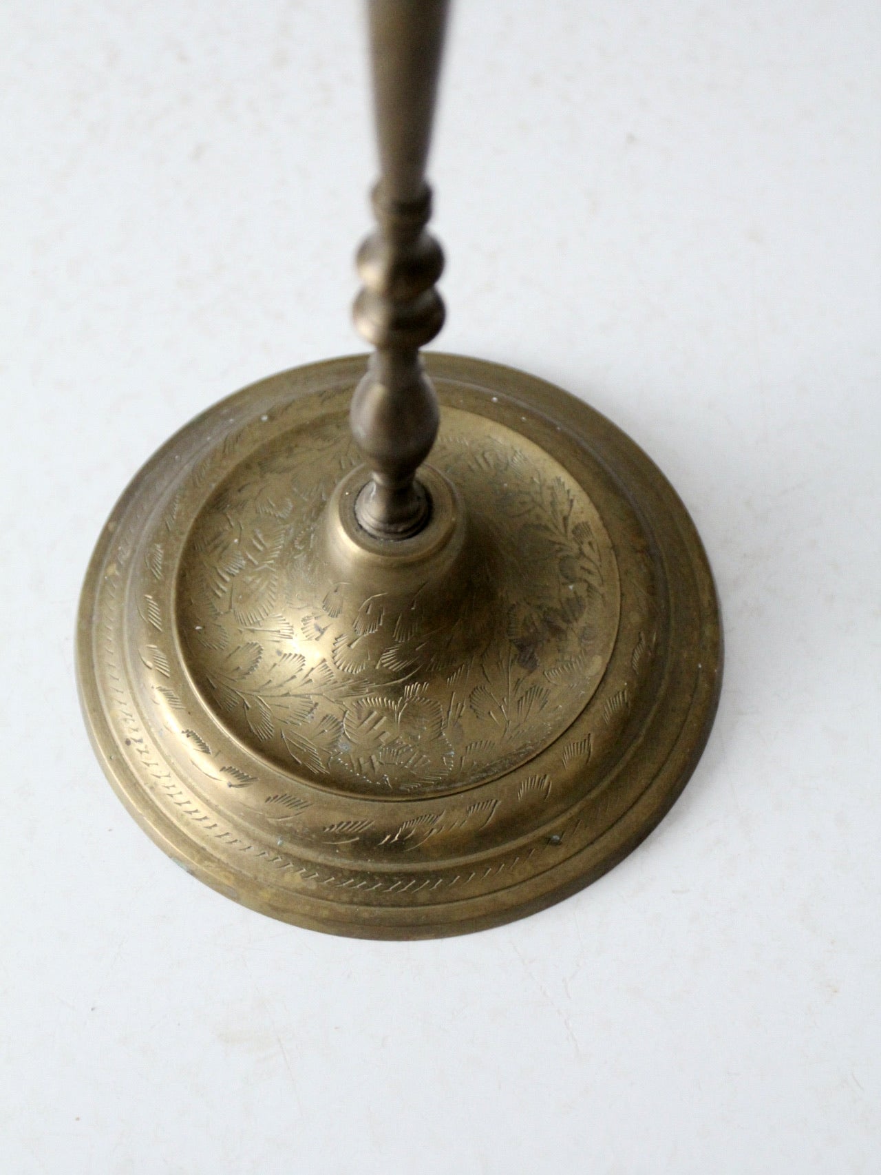 vintage etched brass candlestick holder