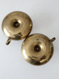 vintage enamel brass candlestick holder pair