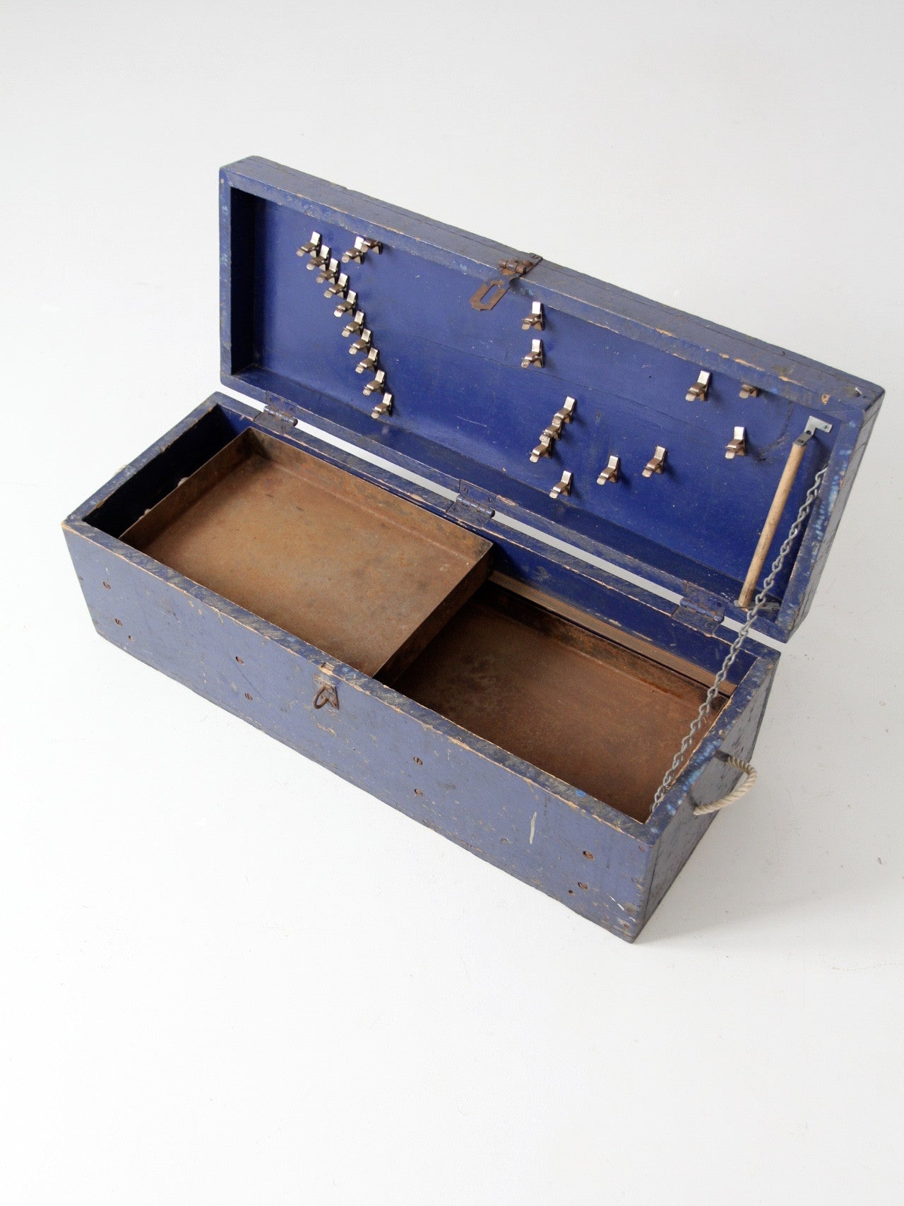 vintage blue wood toolbox