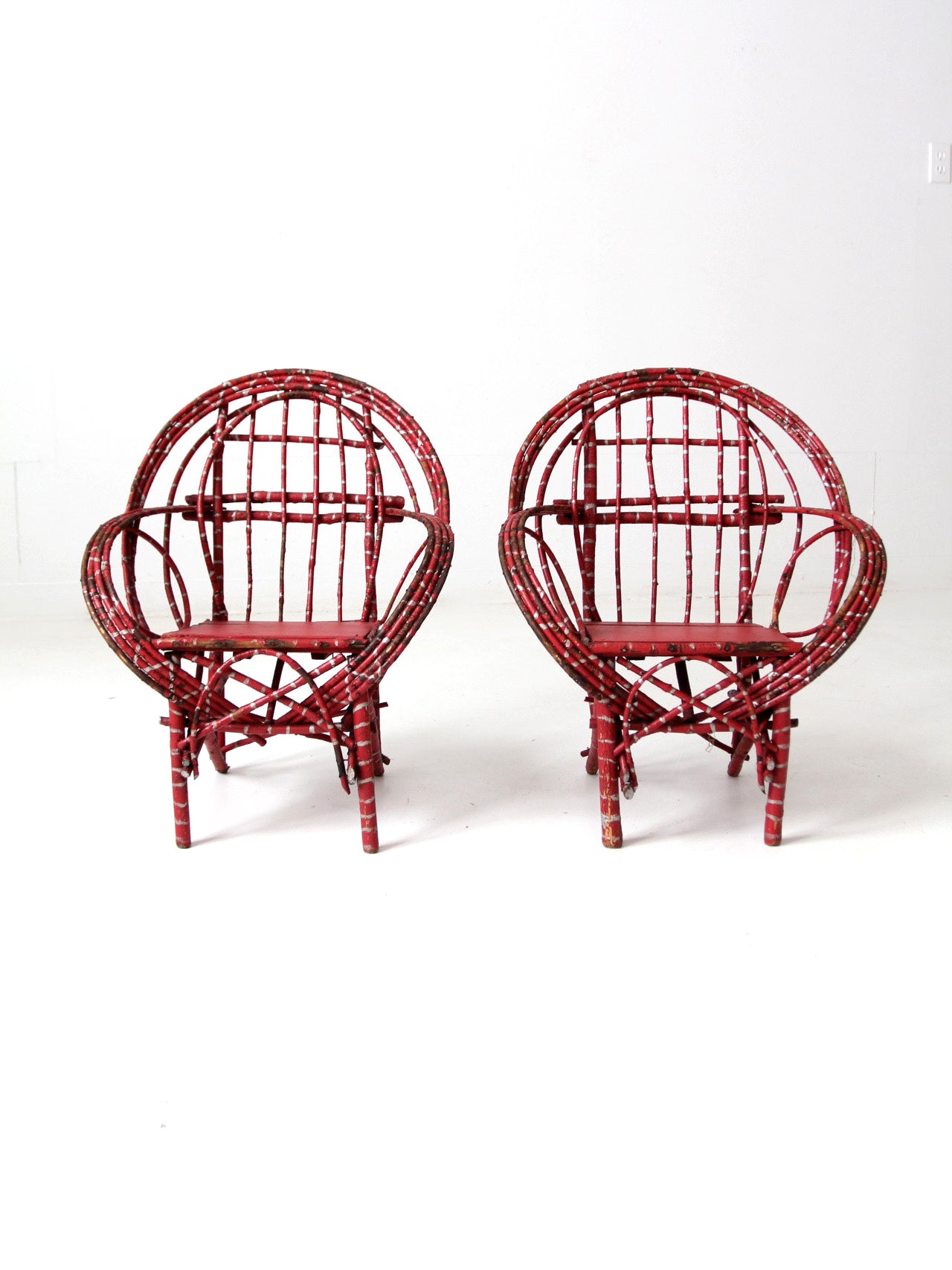 antique Adirondack children's chairs pair