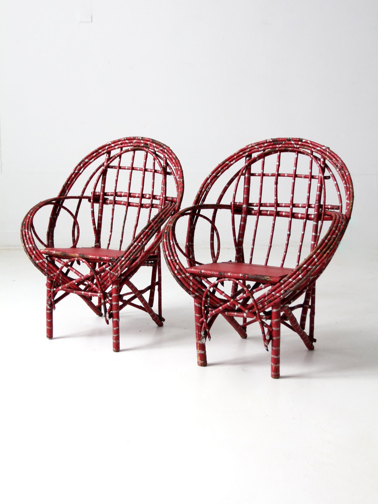 antique Adirondack children's chairs pair