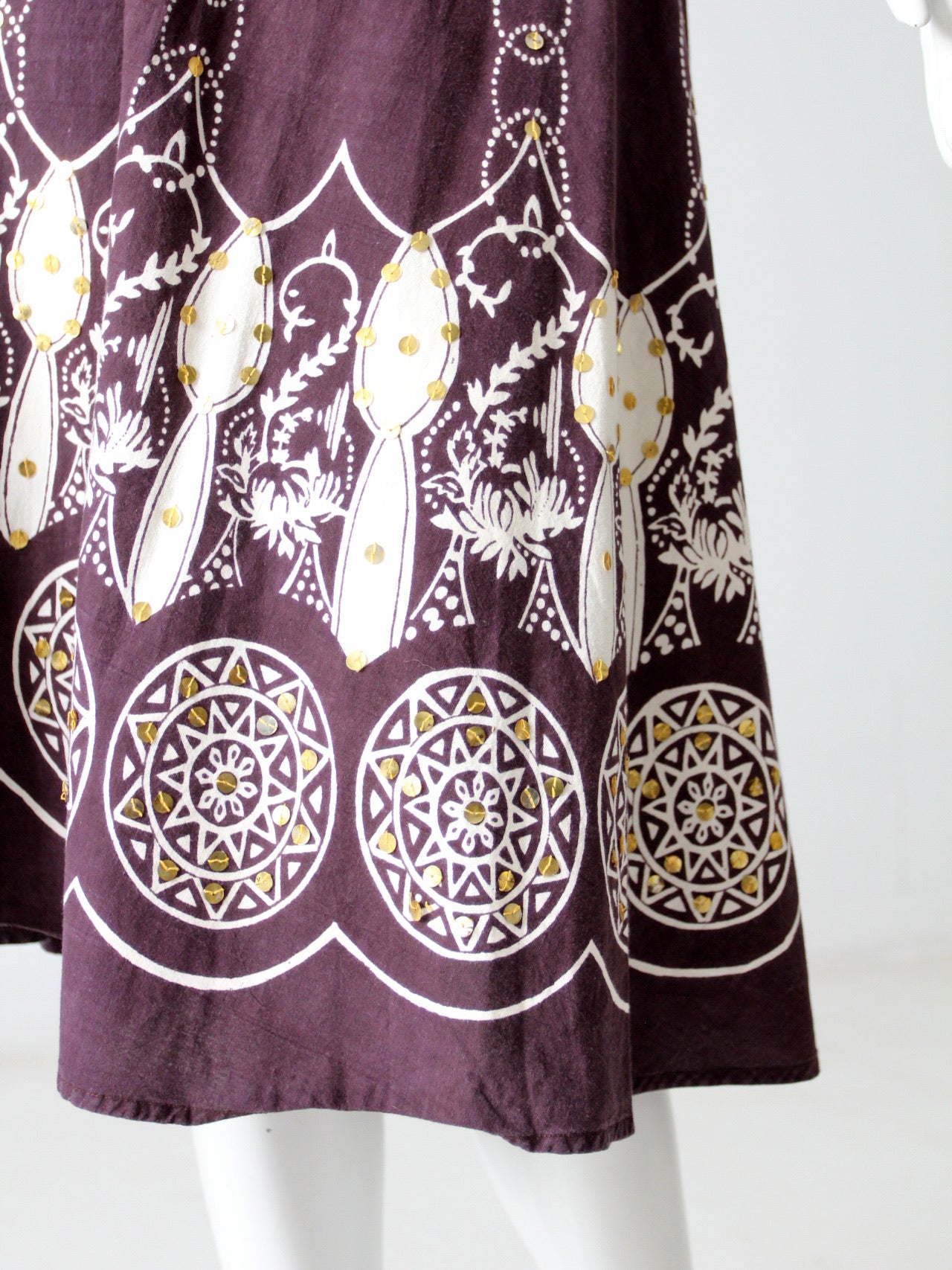 vintage boho print skirt with sequins