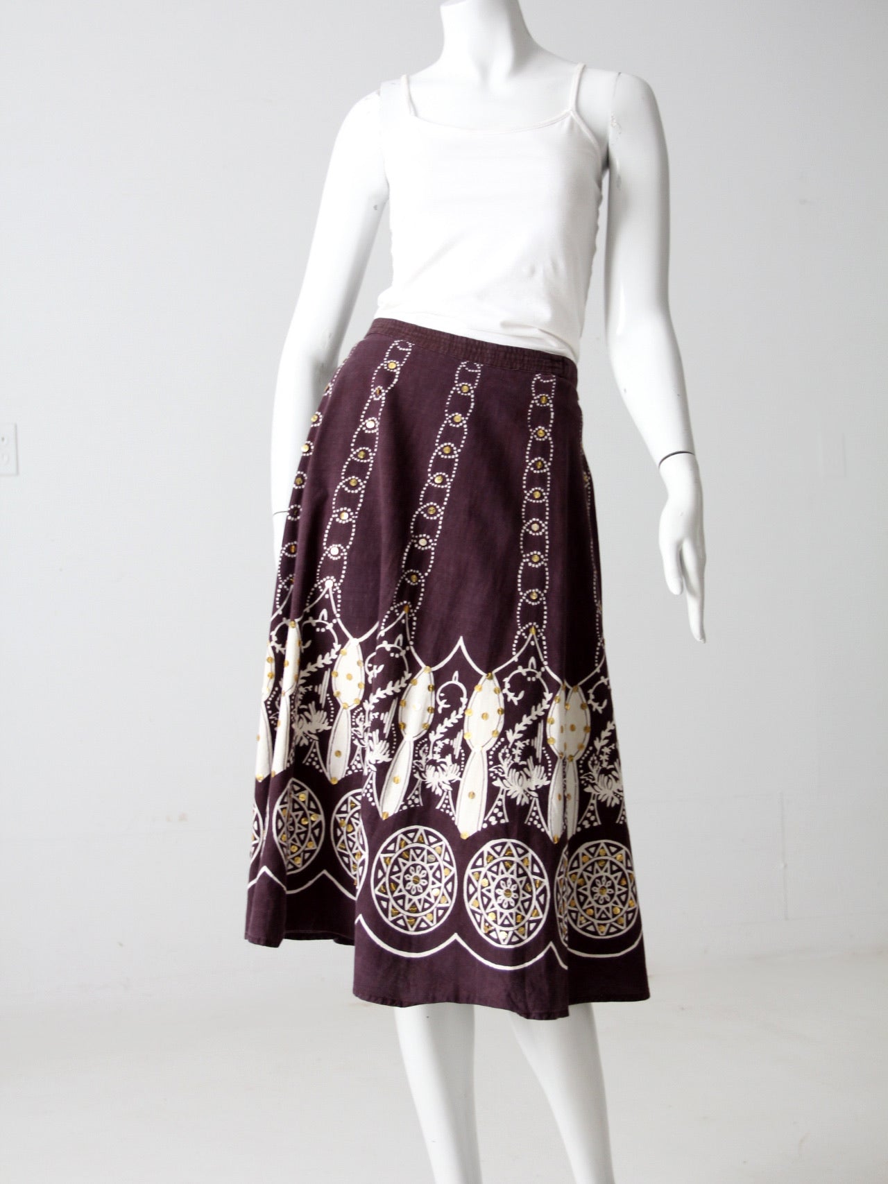vintage boho print skirt with sequins