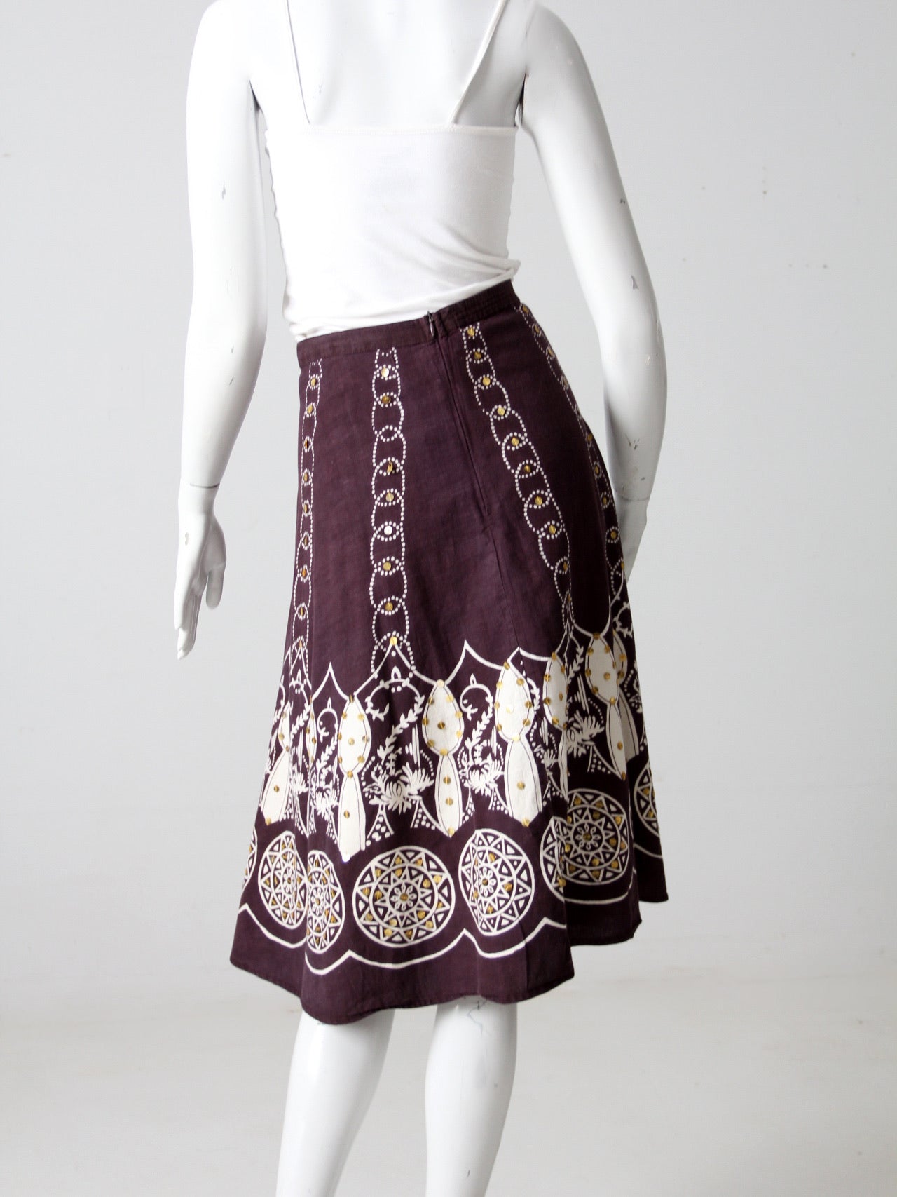 vintage boho print skirt with sequins