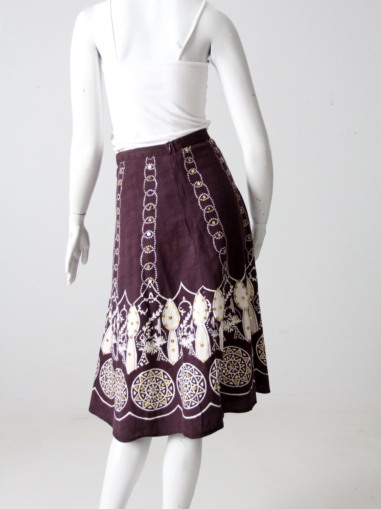 vintage boho print skirt with sequins