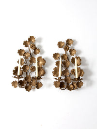 mid century Italian gilt tole candlesconces pair