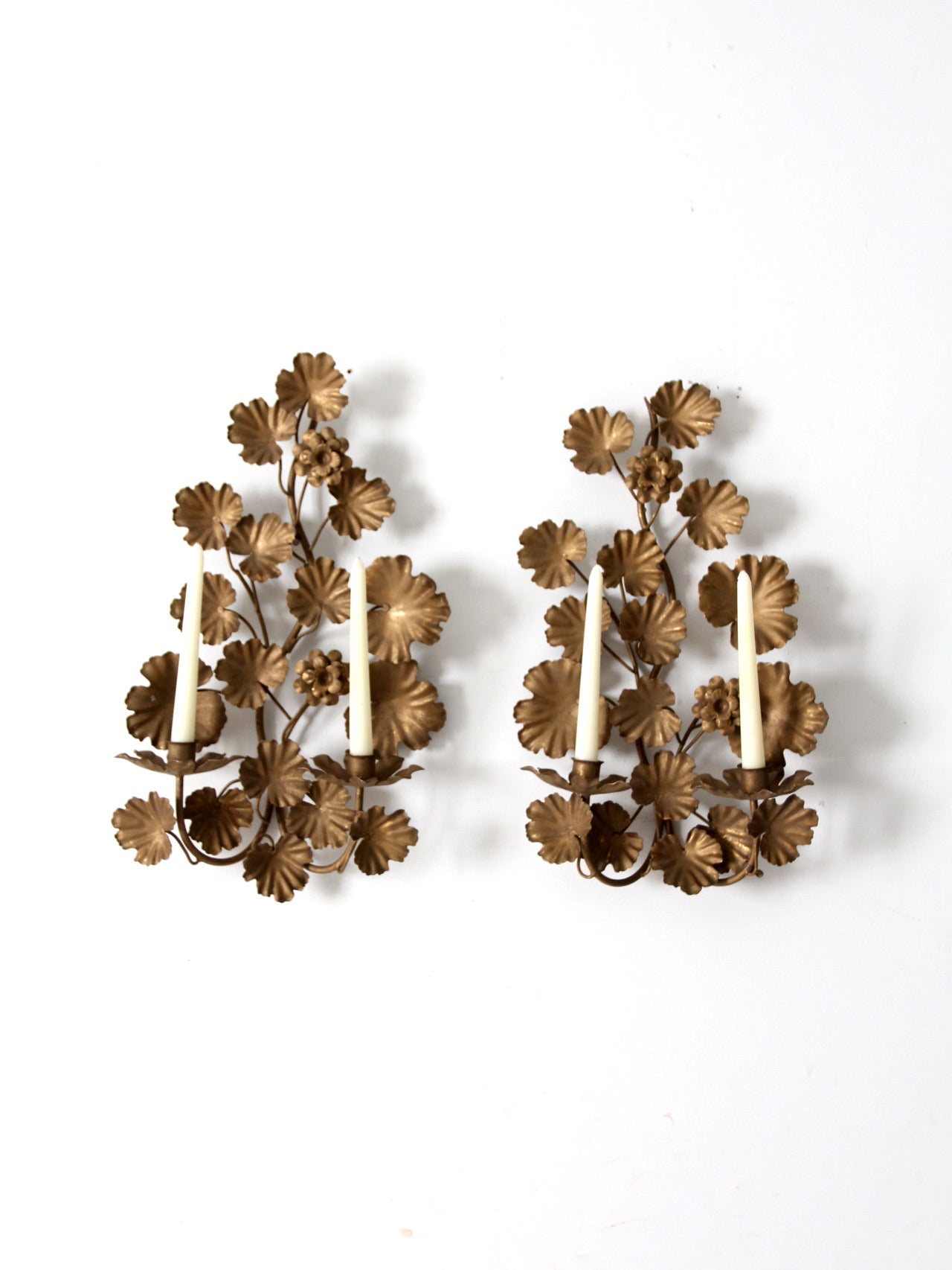 mid century Italian gilt tole candlesconces pair