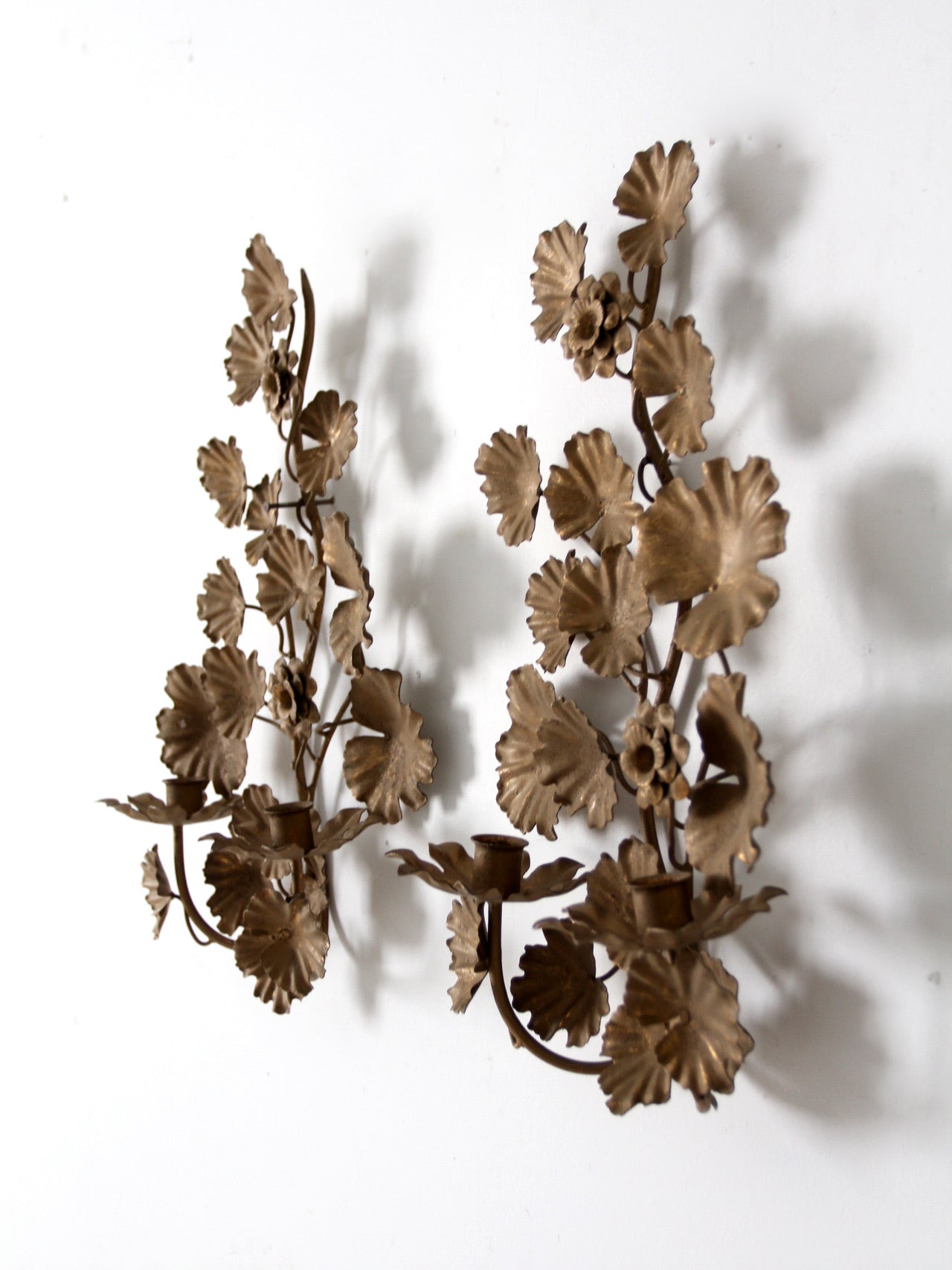 mid century Italian gilt tole candlesconces pair