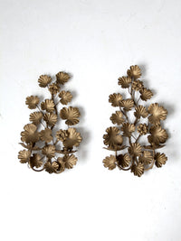 mid century Italian gilt tole candlesconces pair