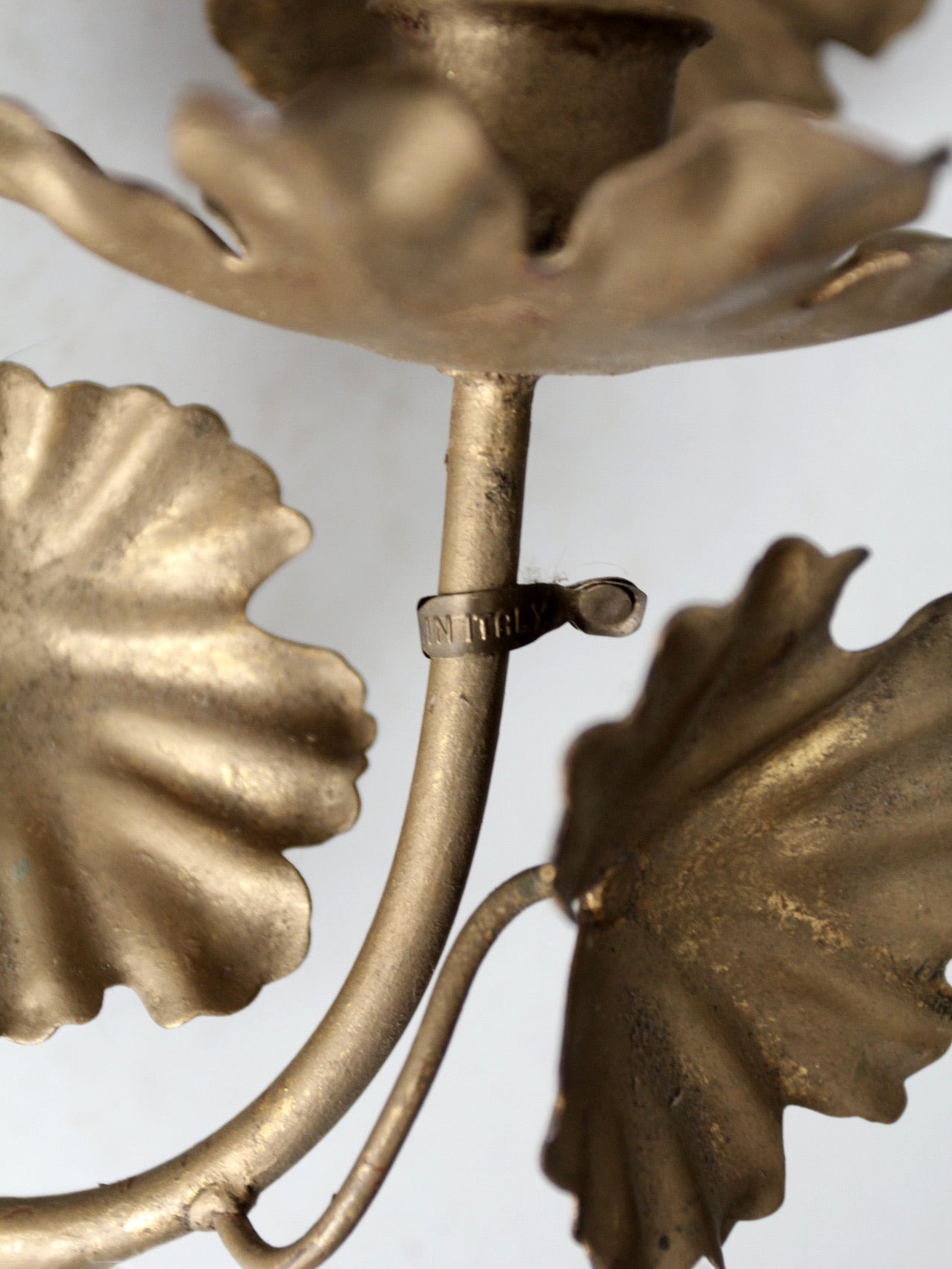 mid century Italian gilt tole candlesconces pair