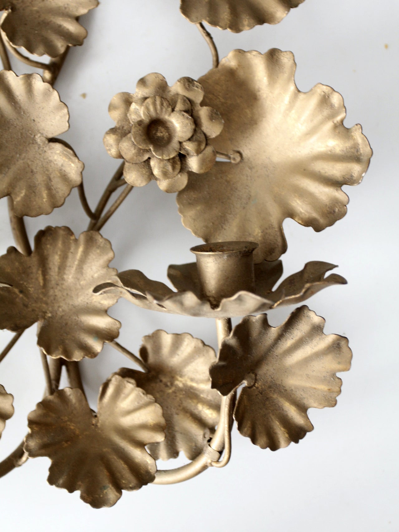 mid century Italian gilt tole candlesconces pair