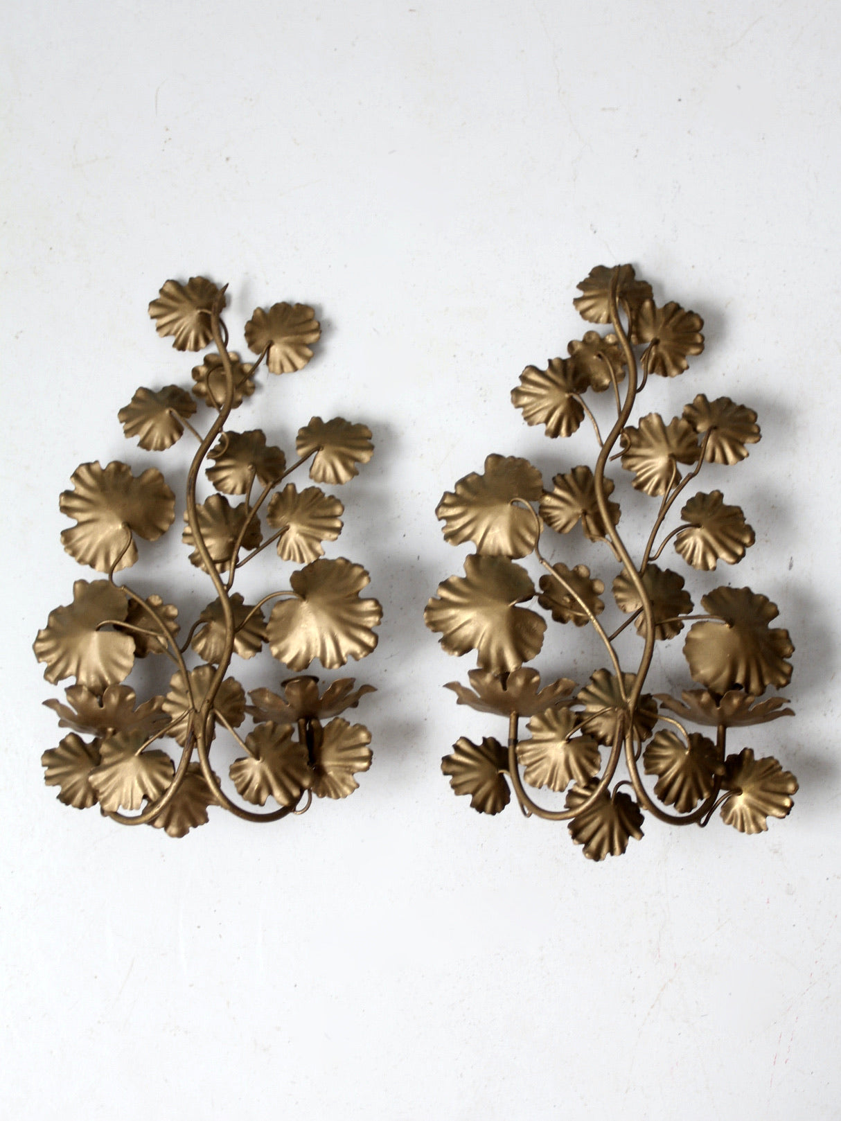 mid century Italian gilt tole candlesconces pair