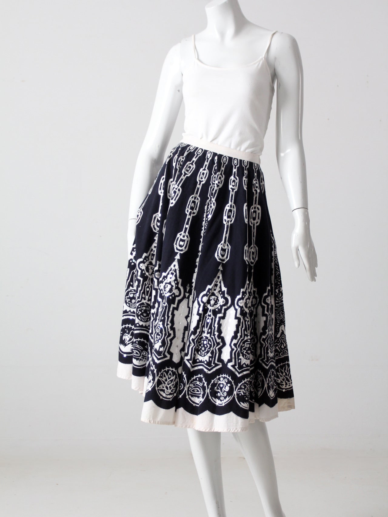 vintage boho print sequin skirt