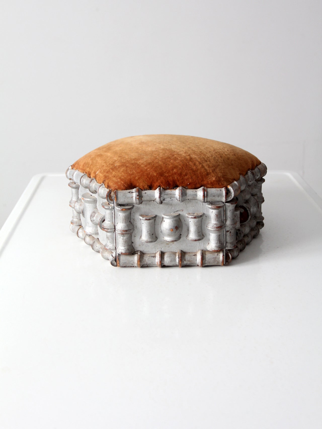 antique spool art footstool