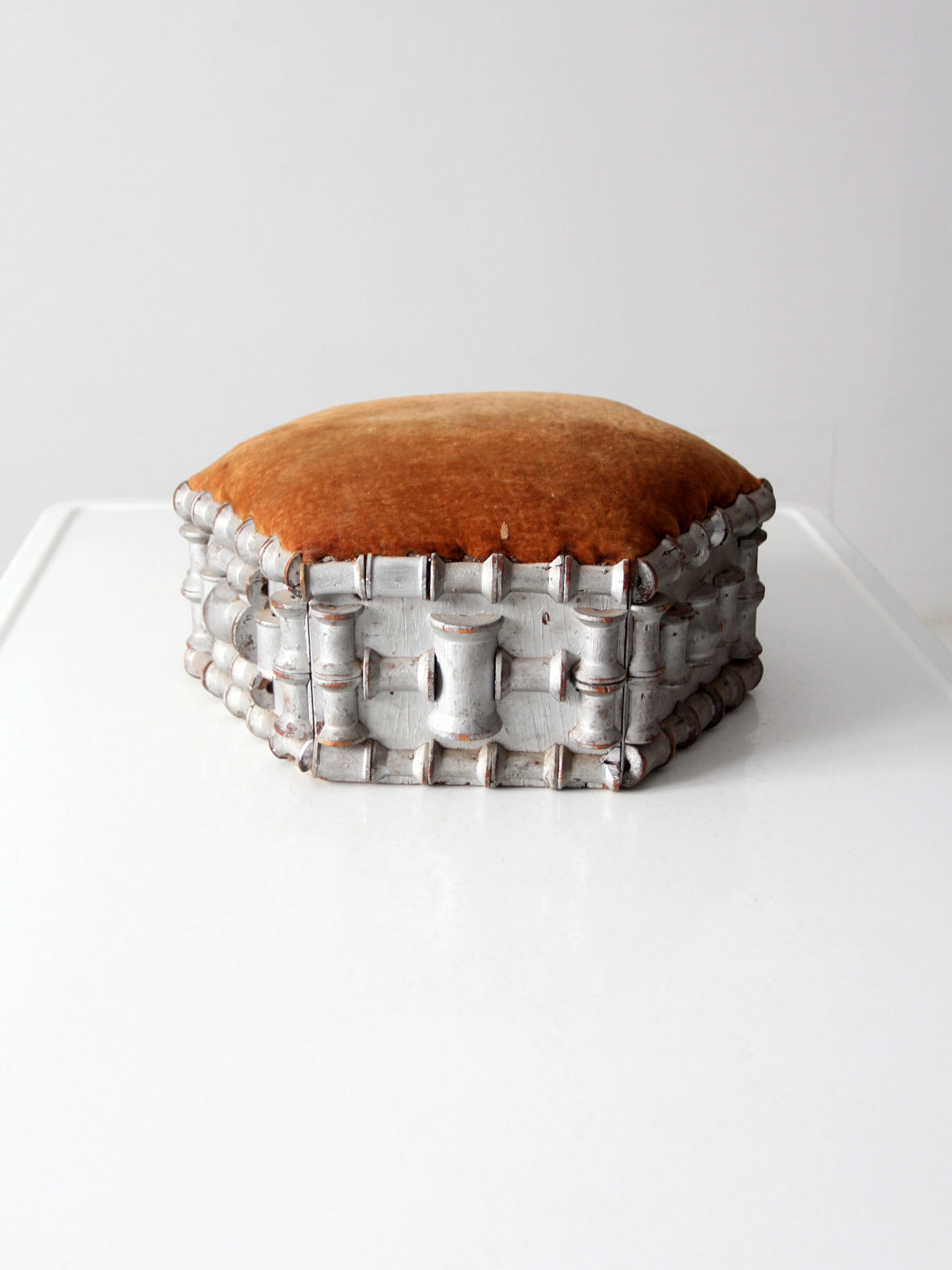 antique spool art footstool