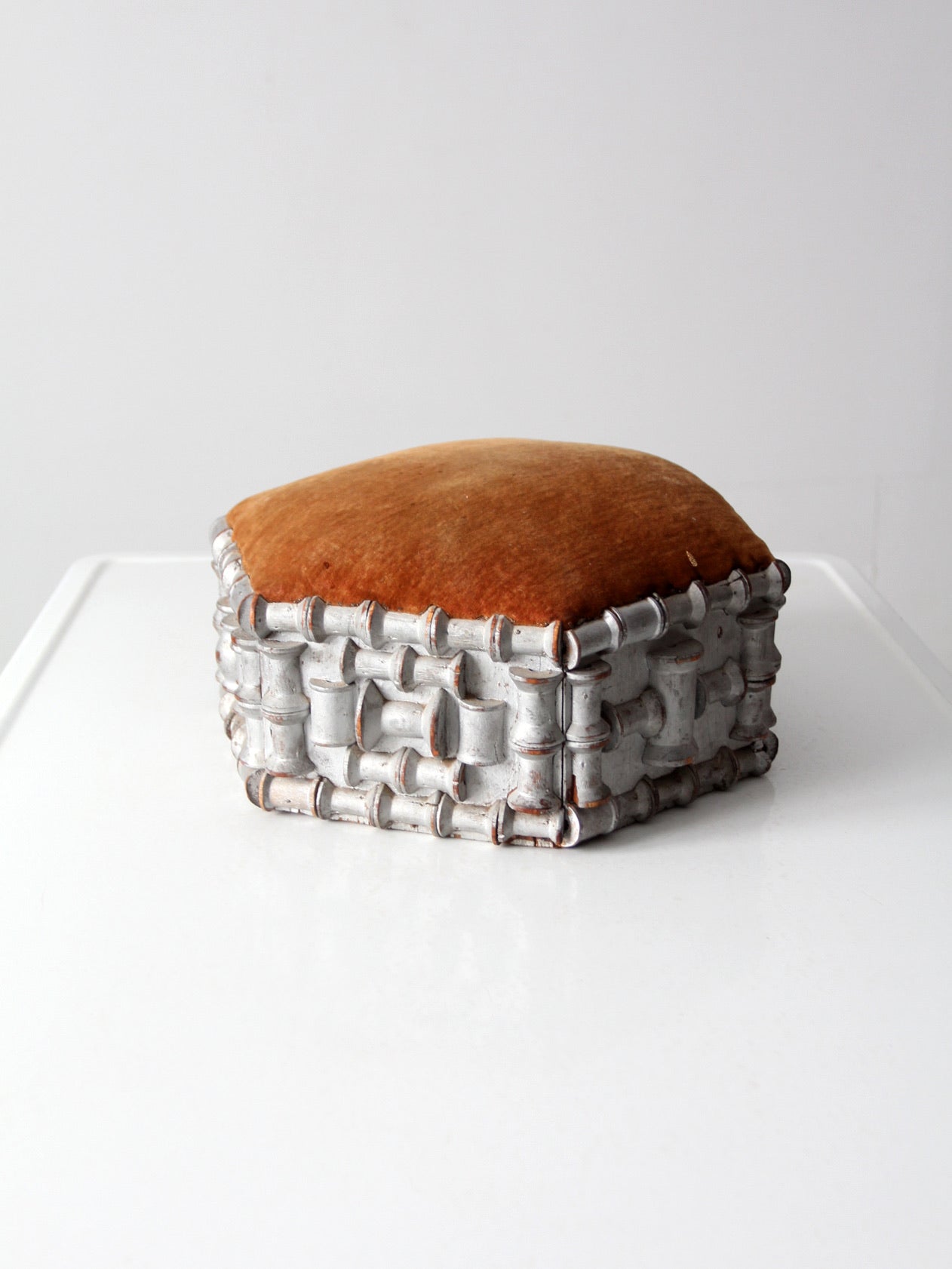 antique spool art footstool