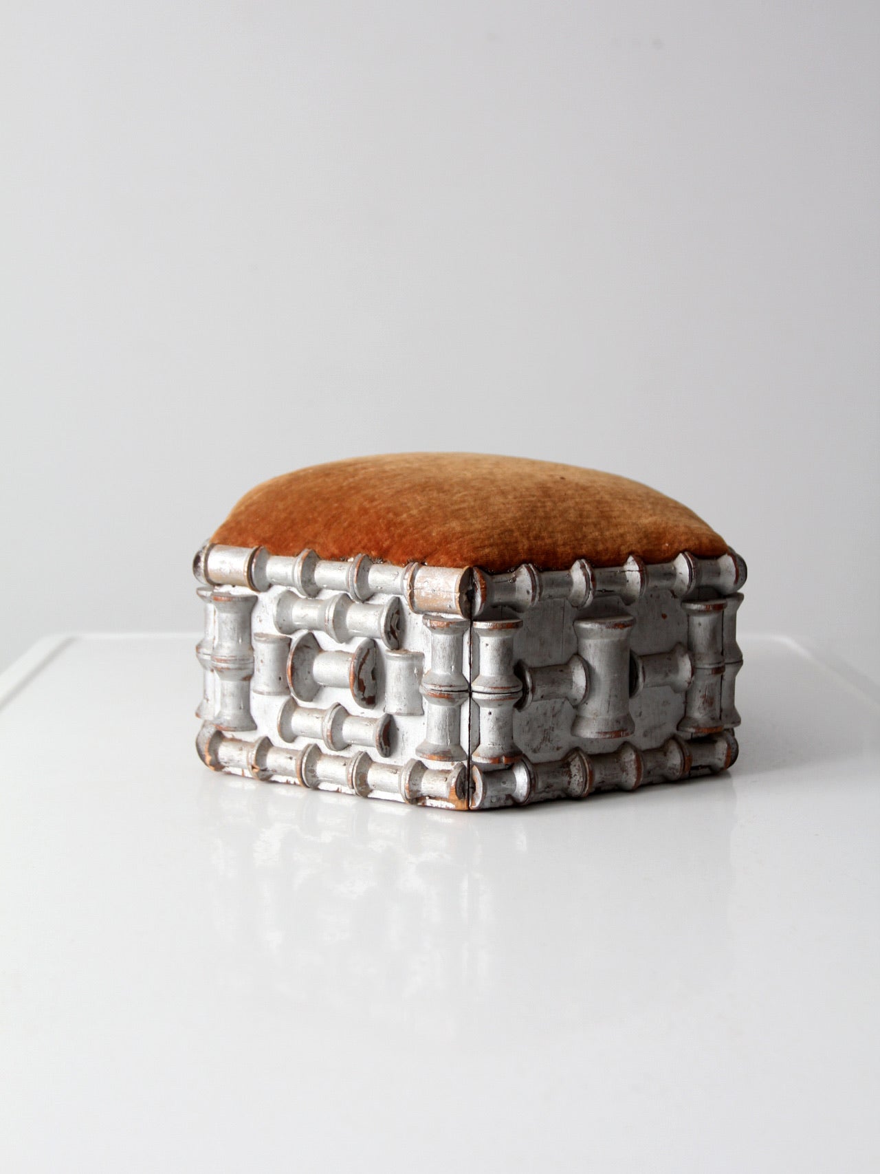 antique spool art footstool