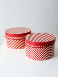 vintage candy cane stripe hat boxes pair