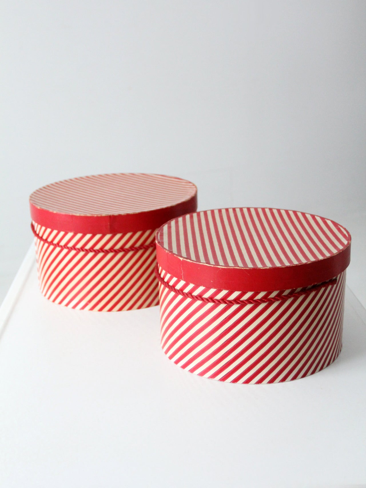 vintage candy cane stripe hat boxes pair