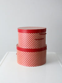 vintage candy cane stripe hat boxes pair