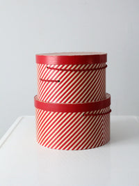 vintage candy cane stripe hat boxes pair