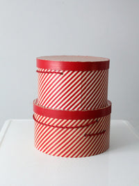 vintage candy cane stripe hat boxes pair