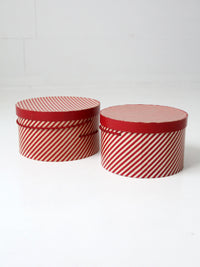 vintage candy cane stripe hat boxes pair