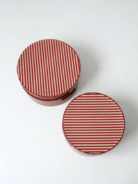 vintage candy cane stripe hat boxes pair