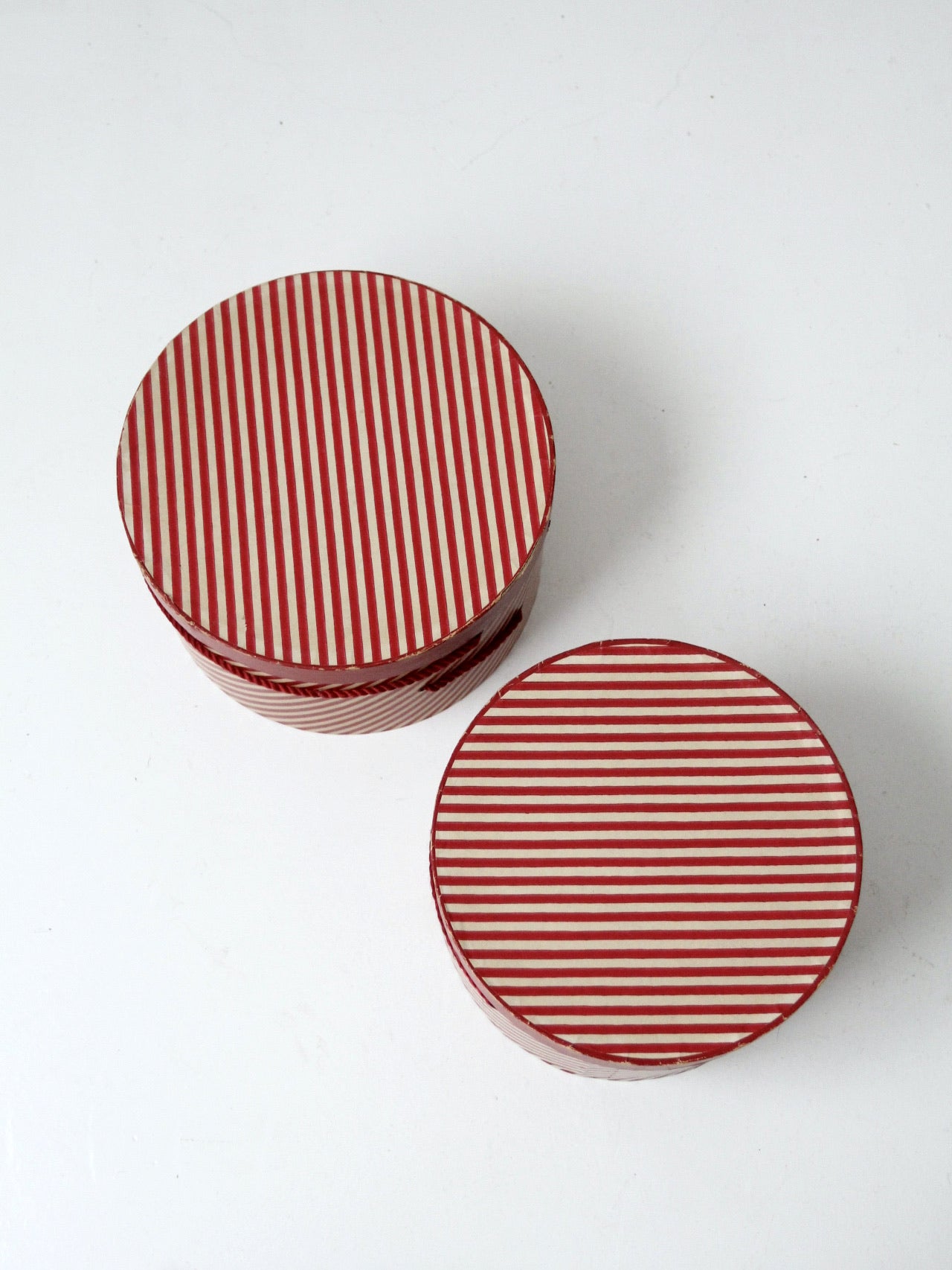 vintage candy cane stripe hat boxes pair