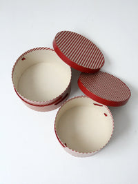 vintage candy cane stripe hat boxes pair
