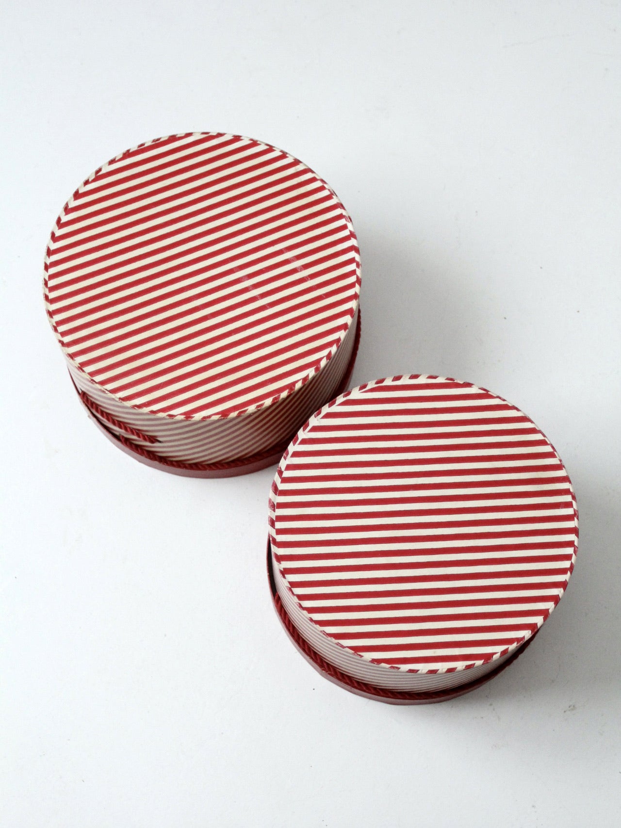 vintage candy cane stripe hat boxes pair
