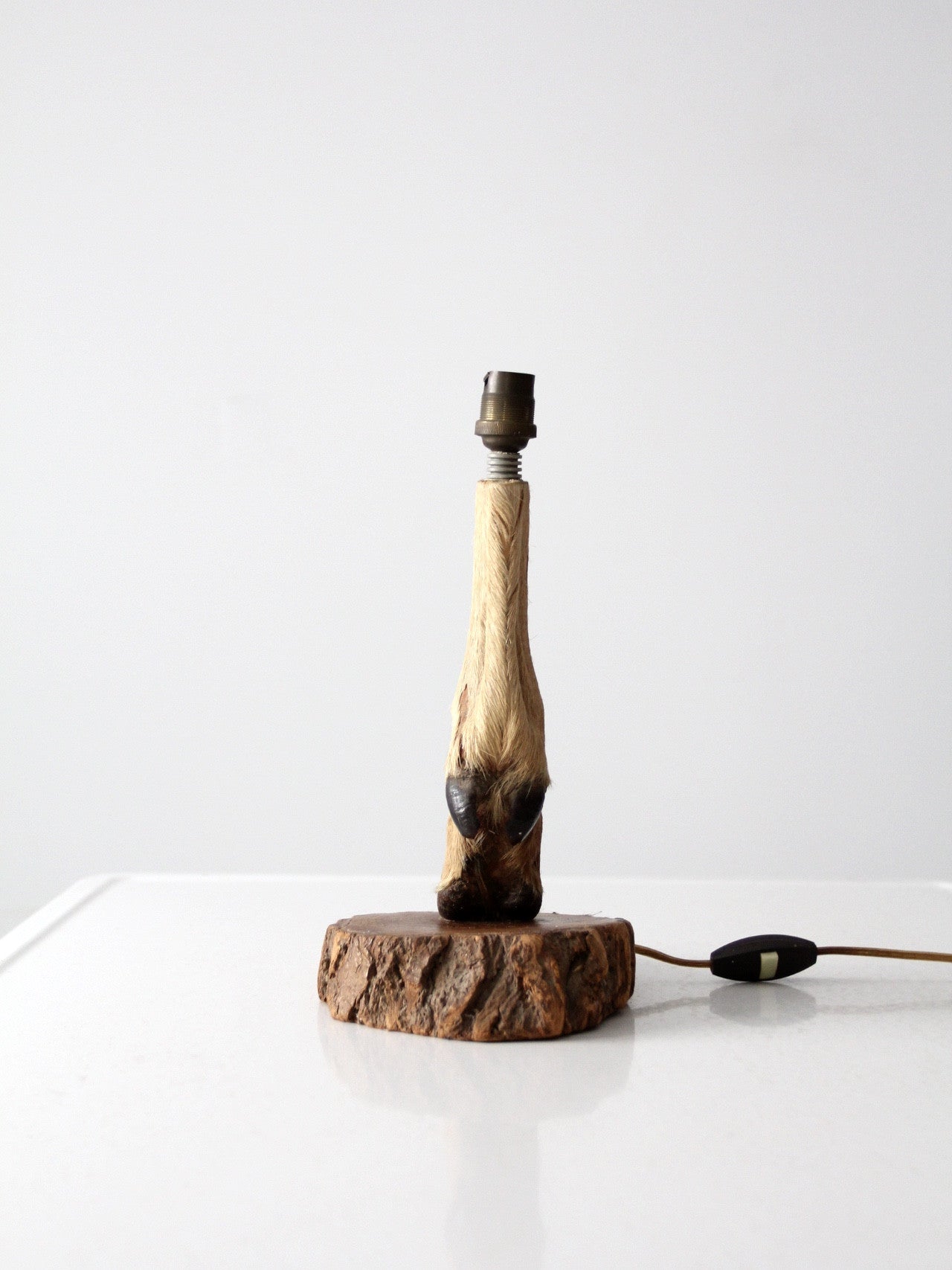 vintage European mounted deer hoof table lamp