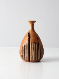 mid century live edge wood vase