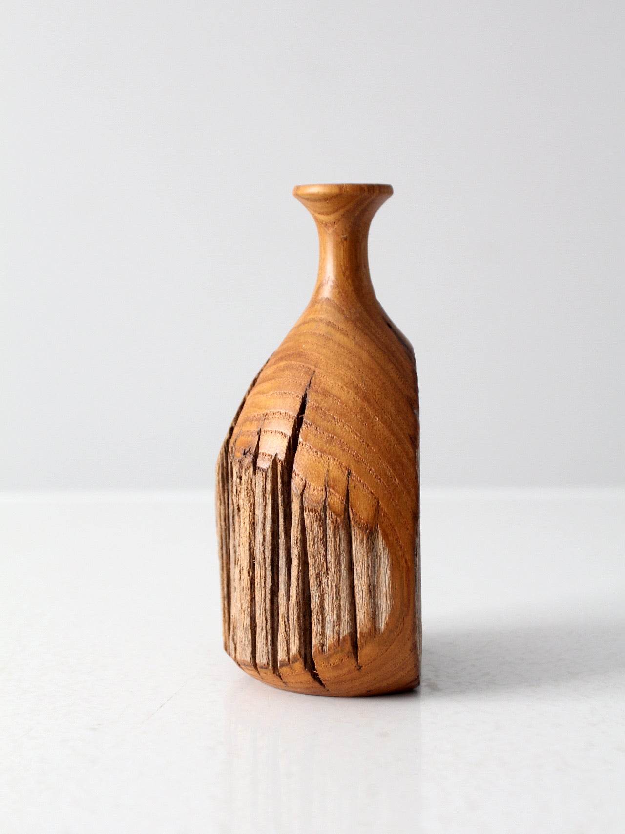 mid century live edge wood vase