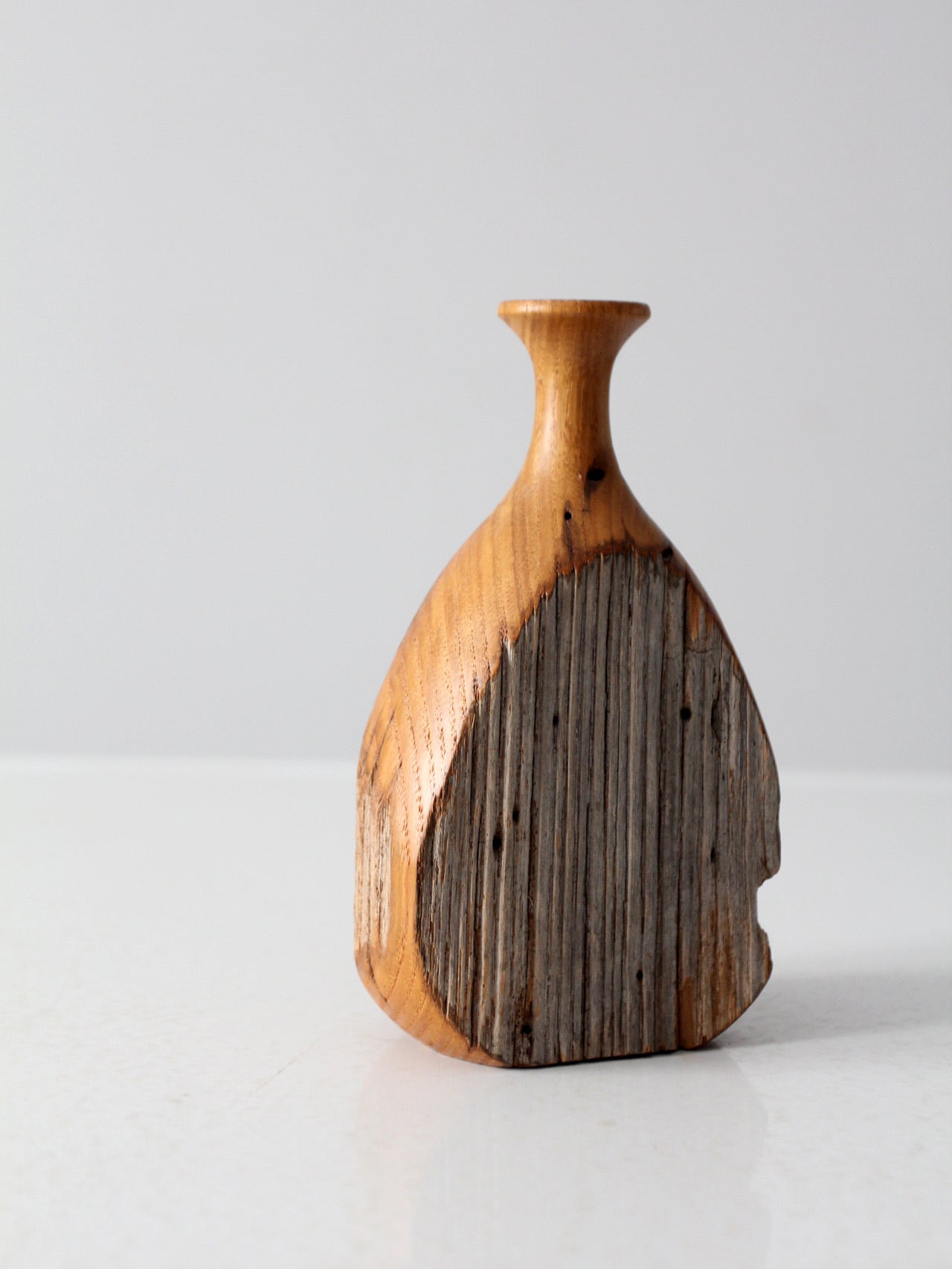 mid century live edge wood vase