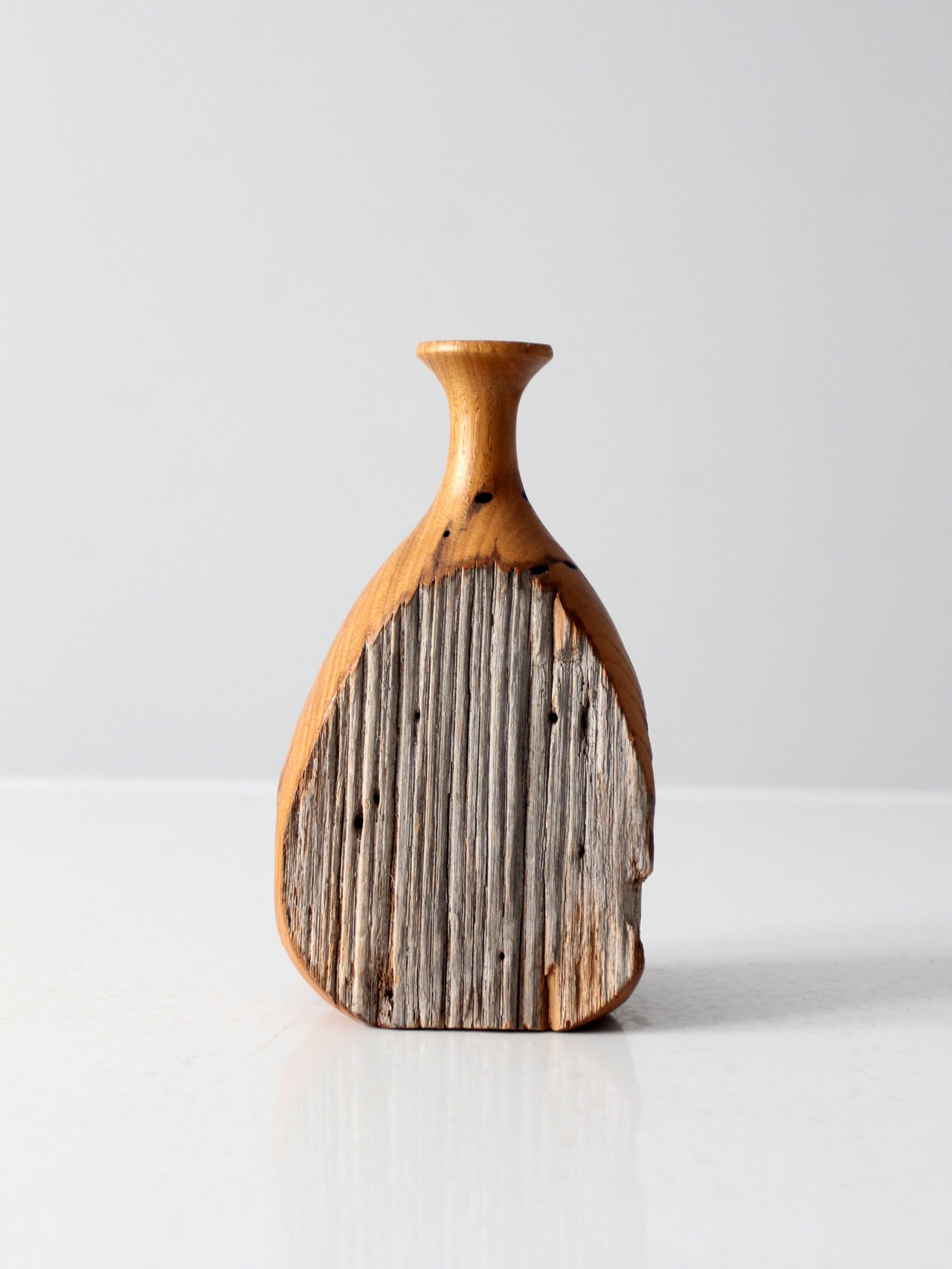 mid century live edge wood vase