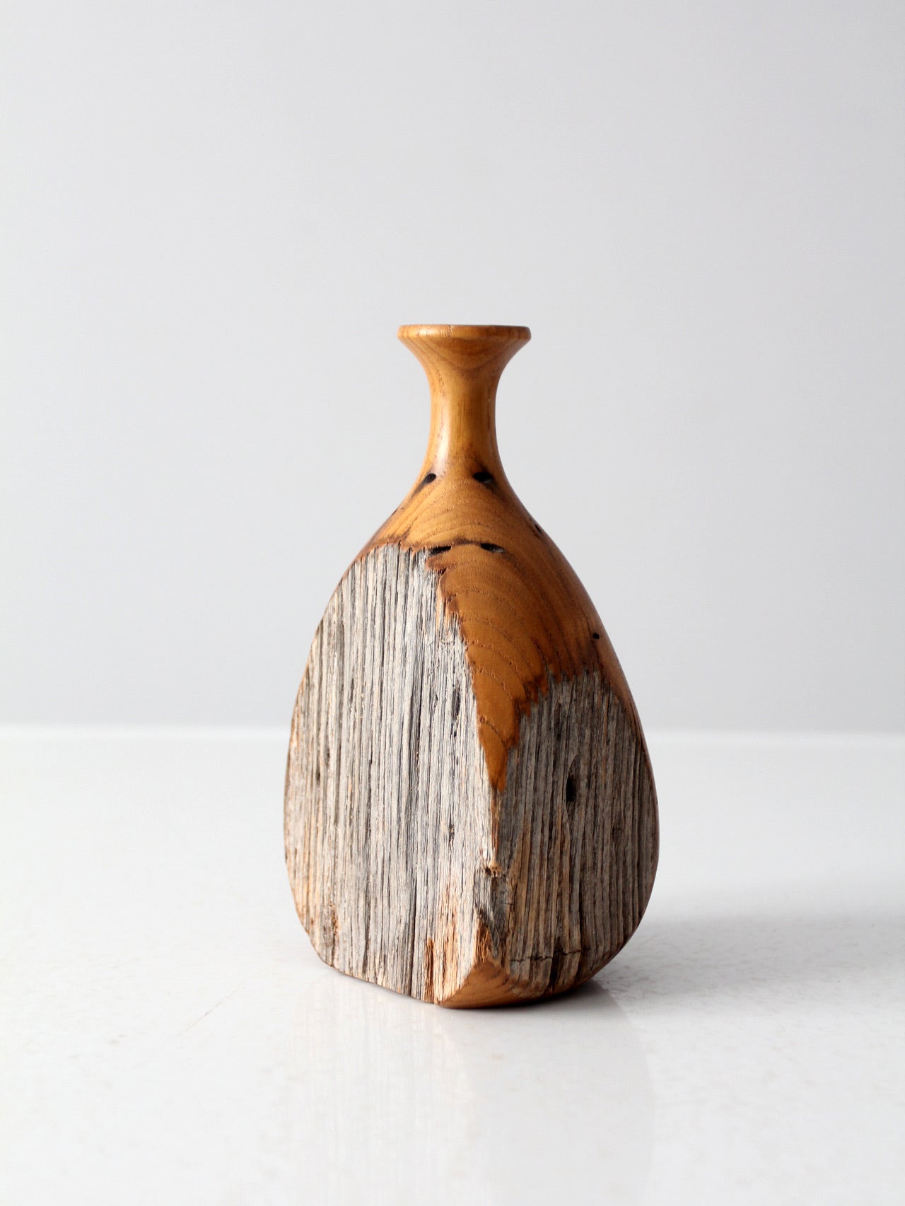 mid century live edge wood vase