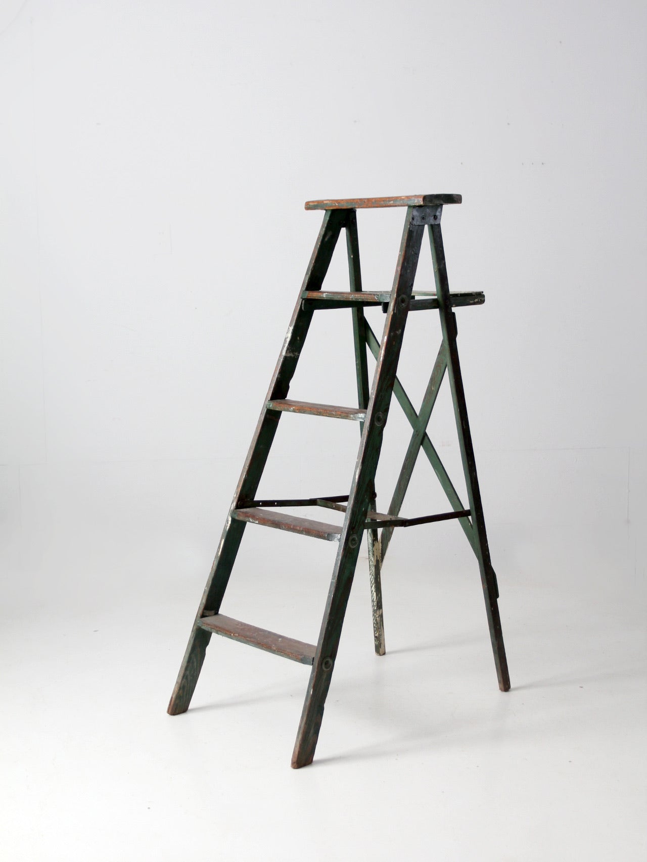 vintage green painted wood ladder