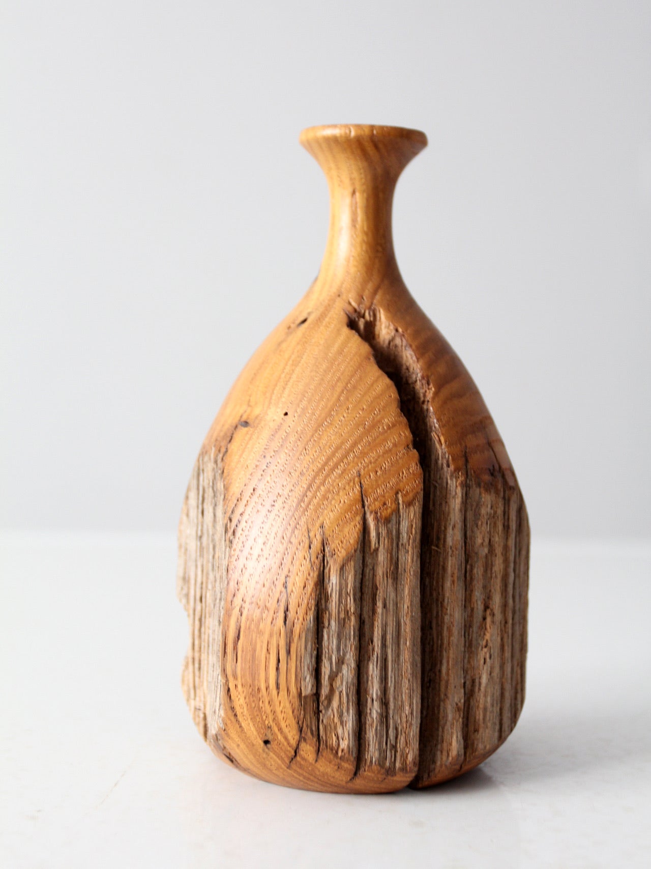 mid century live edge wood vase