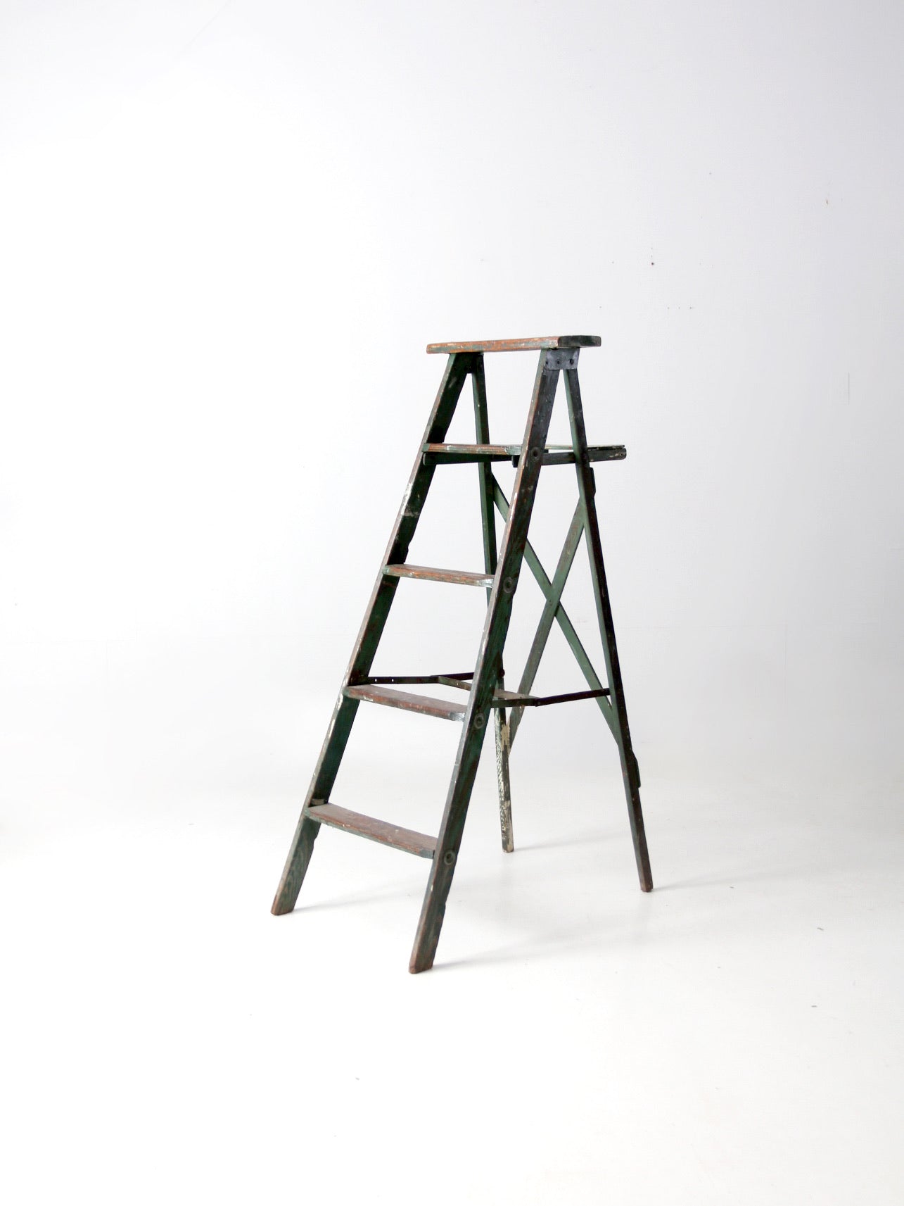 vintage green painted wood ladder