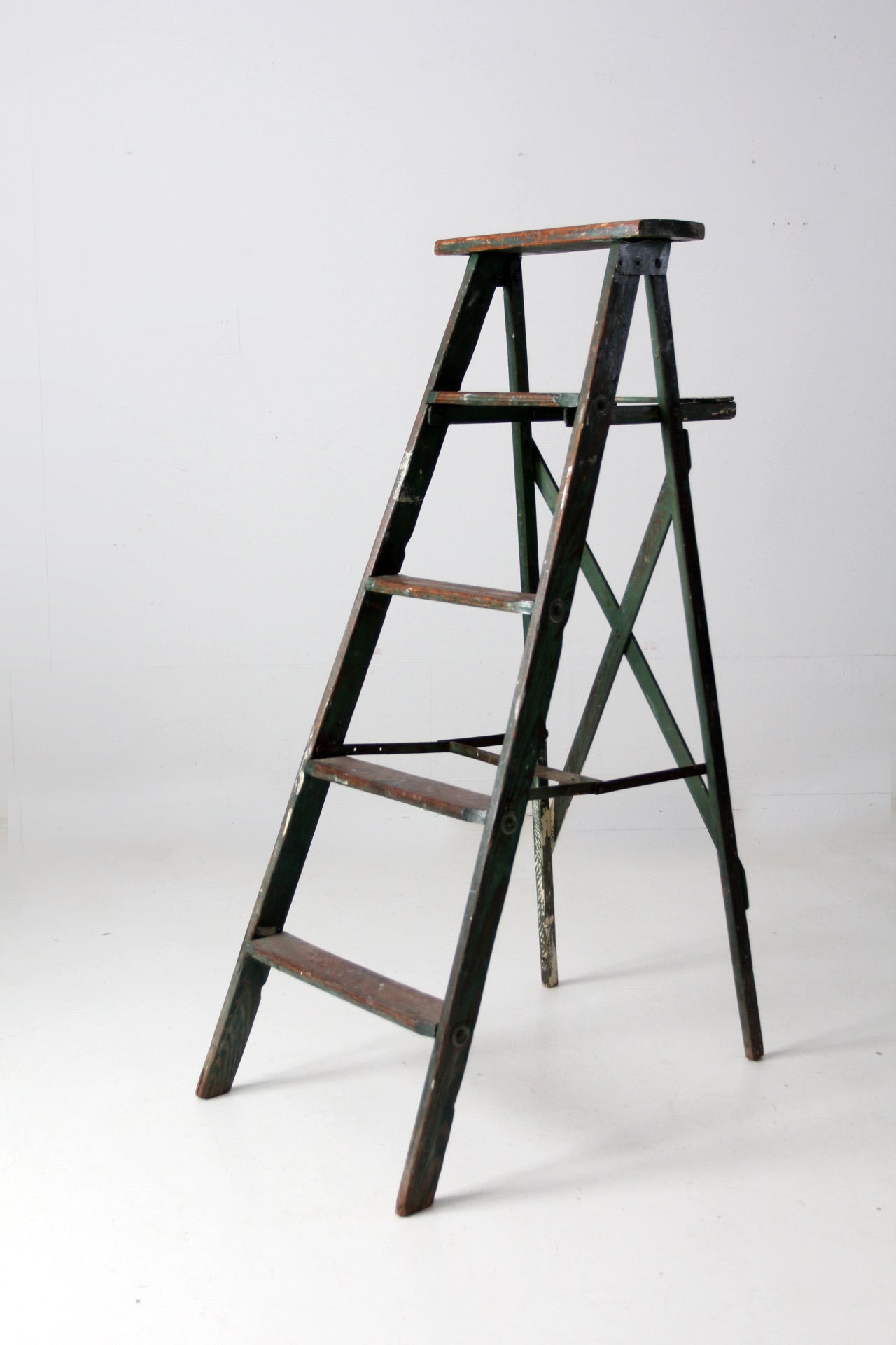 vintage green painted wood ladder