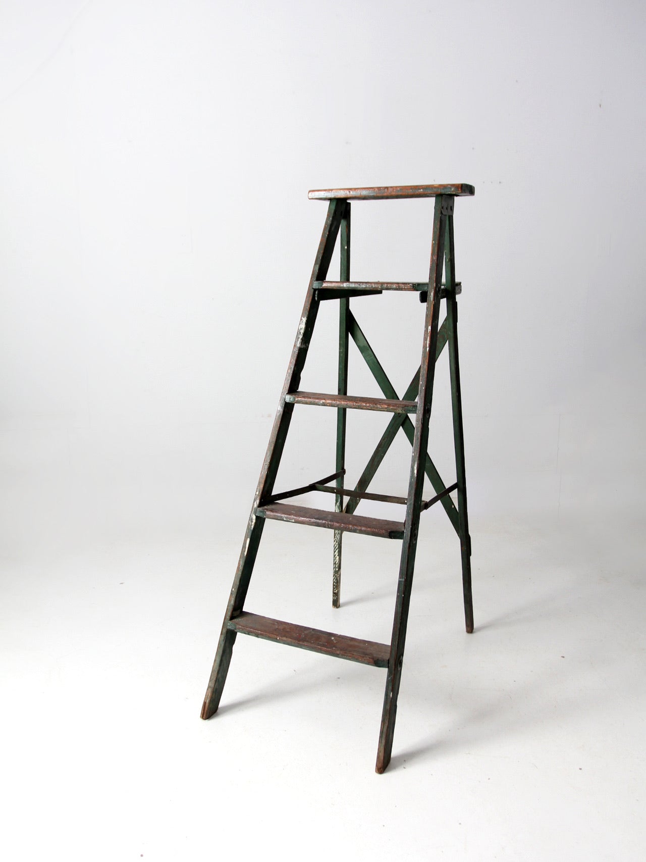 vintage green painted wood ladder