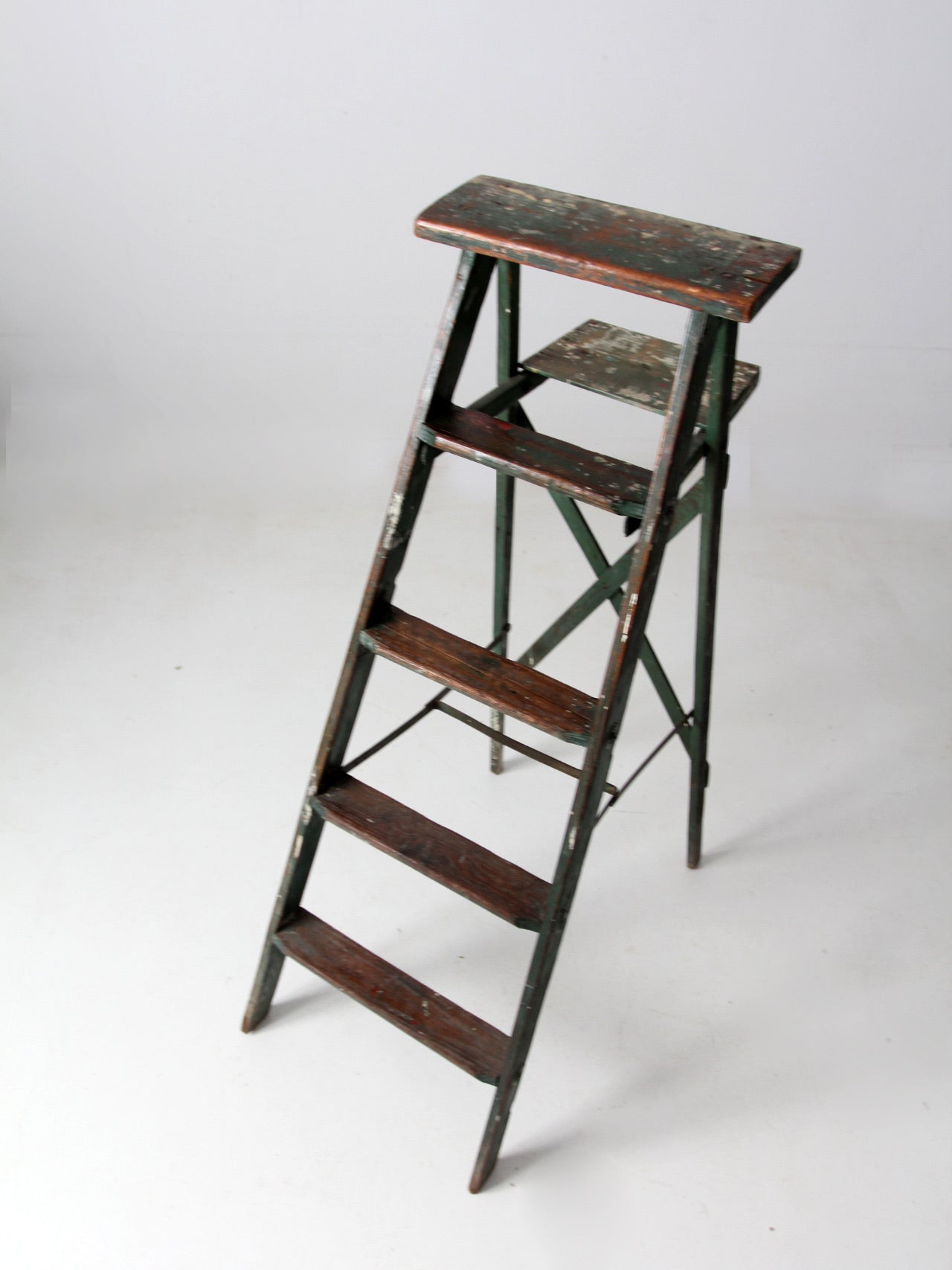 vintage green painted wood ladder