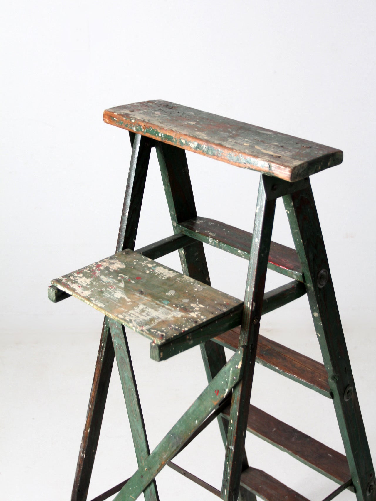 vintage green painted wood ladder