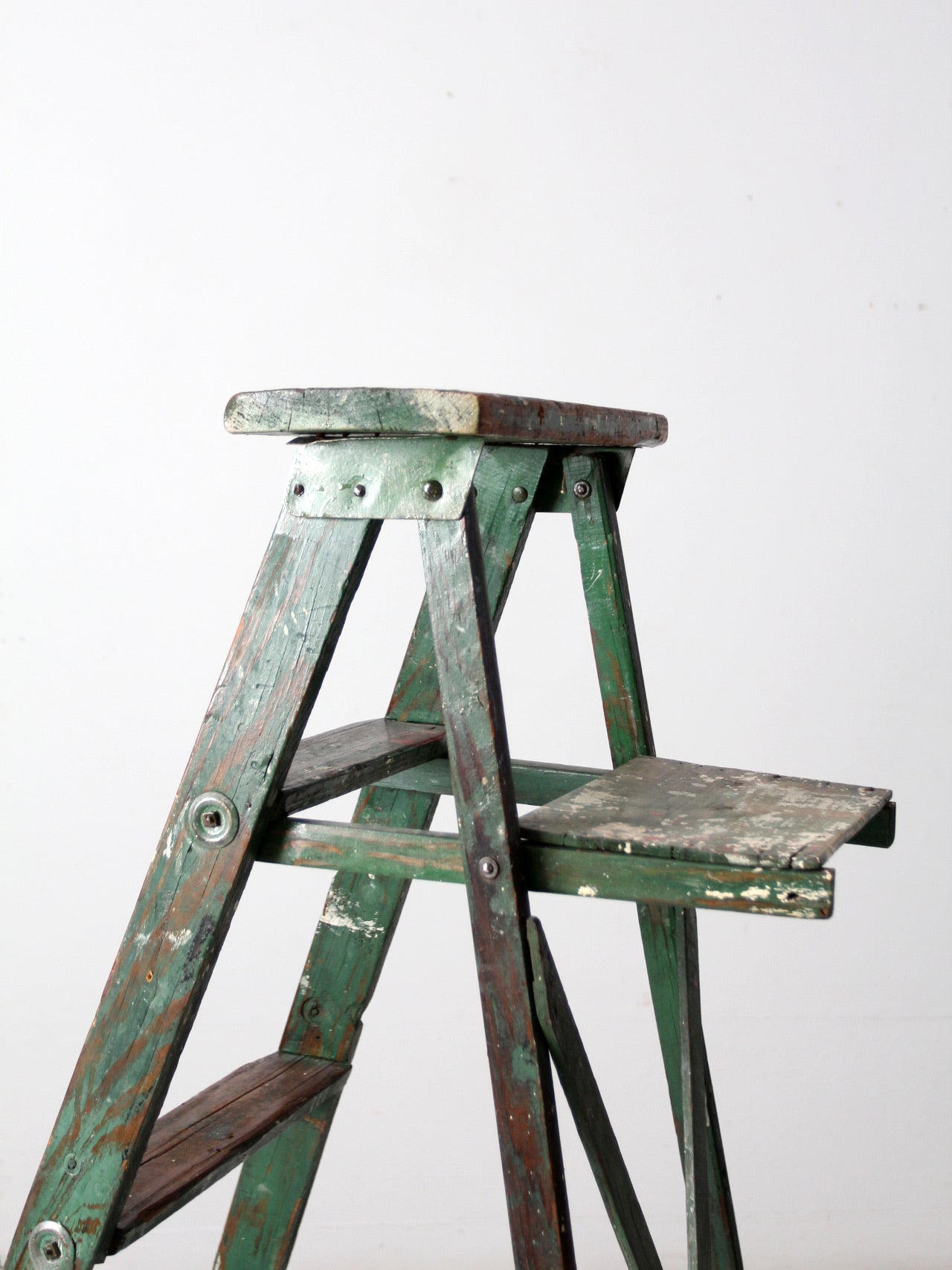 vintage green painted wood ladder